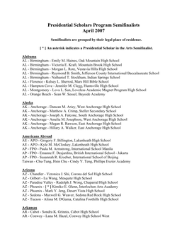 Presidential Scholars Program Semifinalists April 2007