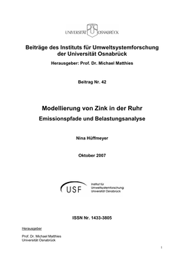 Modellierung Von Zink in Der Ruhr Emissionspfade Und Belastungsanalyse