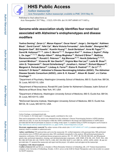 Genome-Wide Association Study Identifies Four Novel Loci Associated with Alzheimer’S Endophenotypes and Disease Modifiers