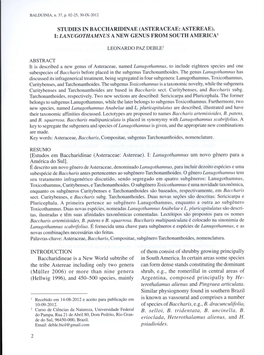 Studies in Baccharidinae (Asteraceae: Astereae). I: Lanugothamnus Anew