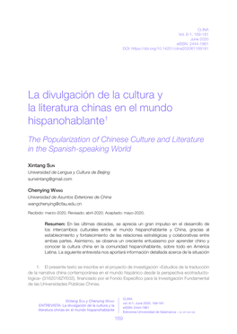 La Divulgación De La Cultura Y La Literatura Chinas En El Mundo Hispanohablante1
