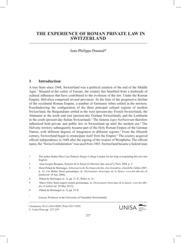 1. the Experience of Roman Private Law in Switzerland