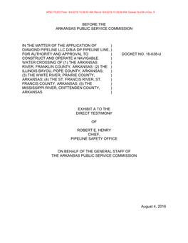 Before the Arkansas Public Service Commission in the Matter of the Application of ) Diamond Pipeline Llc D/B/A Dp Pipeline Line