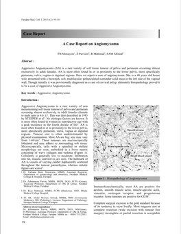 A Case Report on Angiomyxoma Case Report