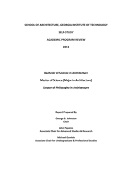 Georgia Tech School of Architecture | Academic Program Review Self‐Study | 2012‐13 1 1