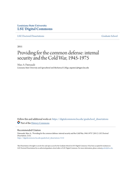 Internal Security and the Cold War, 1945-1975 Marc A