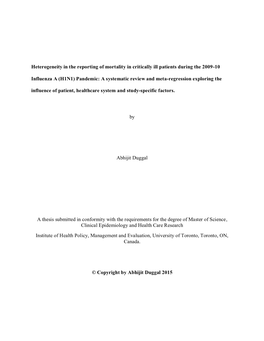 H1N1) Pandemic: a Systematic Review and Meta-Regression Exploring the Influence of Patient, Healthcare System and Study-Specific Factors