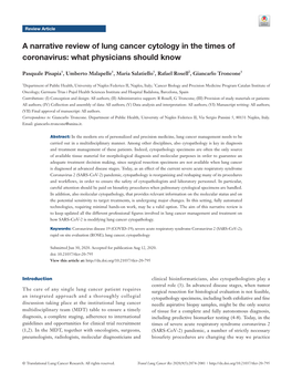 A Narrative Review of Lung Cancer Cytology in the Times of Coronavirus: What Physicians Should Know