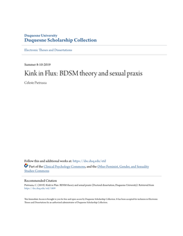 Kink in Flux: BDSM Theory and Sexual Praxis Celeste Pietrusza