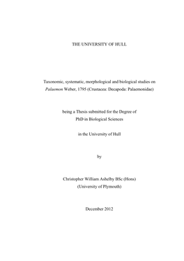 Thesis Submitted for the Degree of Phd in Biological Sciences