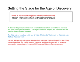 Setting the Stage for the Age of Discovery