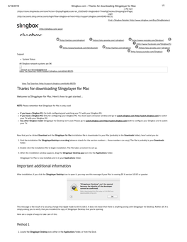 Thanks for Downloading Slingplayer for Mac Important Additional Information