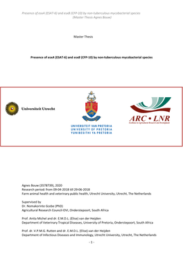 Presence of Esxa (ESAT-6) and Esxb (CFP-10) by Non-Tuberculous Mycobacterial Species (Master Thesis Agnes Bouw)