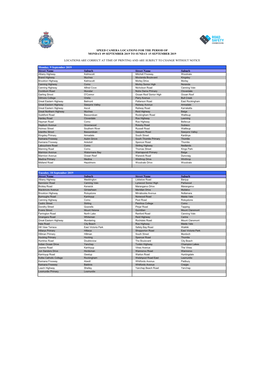Street Name Suburb Street Name Suburb Street Name Suburb Street Name Suburb SPEED CAMERA LOCATIONS for the PERIOD of MONDAY 09 S
