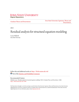 Residual Analysis for Structural Equation Modeling Laura Hildreth Iowa State University