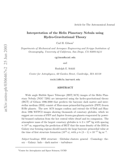 Interpretation of the Helix Planetary Nebula Using Hydro-Gravitational