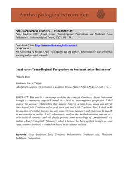 Local Versus Trans-Regional Perspectives on Southeast Asian ‘Indianness’