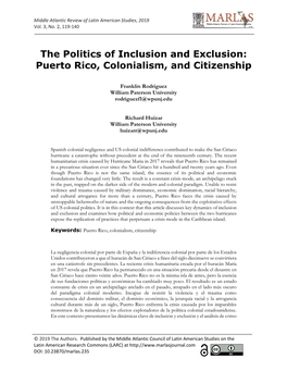 The Politics of Inclusion and Exclusion: Puerto Rico, Colonialism, and Citizenship