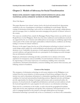 When Civil Society Takes Over: Innovations in Local and National Level Citizens’ Action in the Philippines