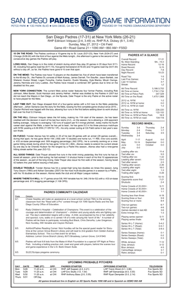 Game Information San Diego Padres