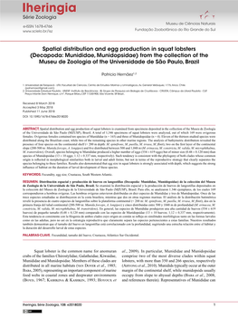 Spatial Distribution and Egg Production in Squat Lobsters (Decapoda: Munididae, Munidopsidae) from the Collection of the Museu De Zoologia of the Universidade De São Paulo, Brazil