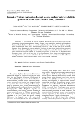 Impact of African Elephant on Baobab Along a Surface Water Availability Gradient in Mana Pools National Park, Zimbabwe