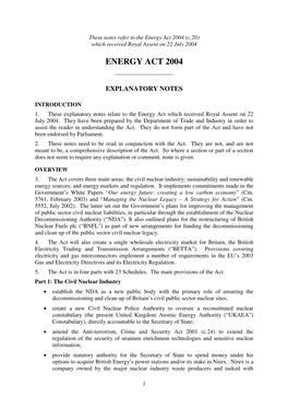 Energy Act 2004 (C.20) Which Received Royal Assent on 22 July 2004