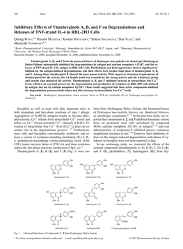 Inhibitory Effects of Thunberginols A, B, and F on Degranulations and Releases of TNF-A and IL-4 in RBL-2H3 Cells