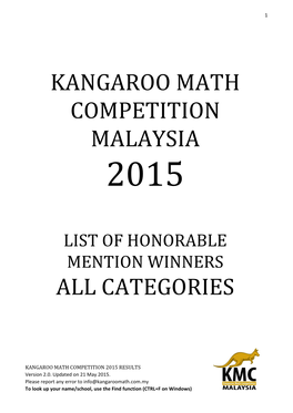 All Categories Kangaroo Math Competition Malaysia