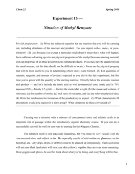 Experiment 15 — Nitration of Methyl Benzoate