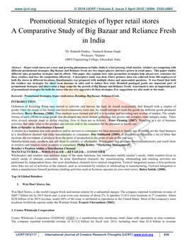 Promotional Strategies of Hyper Retail Stores a Comparative Study of Big Bazaar and Reliance Fresh in India
