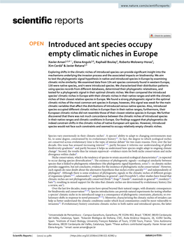 Introduced Ant Species Occupy Empty Climatic Niches in Europe