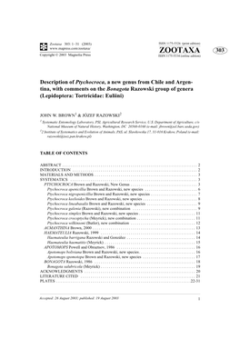 Zootaxa 303: 1–31 (2003) ISSN 1175-5326 (Print Edition) ZOOTAXA 303 Copyright © 2003 Magnolia Press ISSN 1175-5334 (Online Edition)