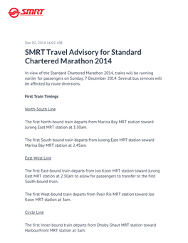 SMRT Travel Advisory for Standard Chartered Marathon 2014