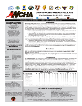 2017-18 WCHA WEEKLY RELEASE Week Two (Games of Oct