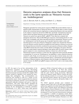 Genome Sequence Analyses Show That Neisseria Oralis Is the Same Species As ‘Neisseria Mucosa Var