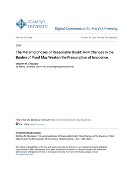 The Metamorphoses of Reasonable Doubt: How Changes in the Burden of Proof May Weaken the Presumption of Innocence