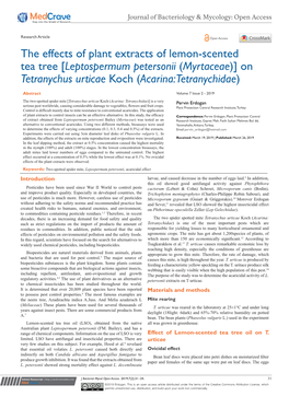 The Effects of Plant Extracts of Lemon-Scented Tea Tree [Leptospermum Petersonii (Myrtaceae)] on Tetranychus Urticae Koch (Acarina: Tetranychidae)