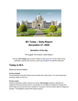 BC Today – Daily Report November 27, 2020