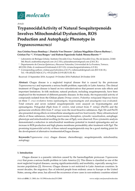 Trypanocidalactivity of Natural Sesquiterpenoids Involves Mitochondrial Dysfunction, ROS Production and Autophagic Phenotype in Trypanosomacruzi