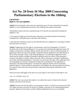 Iceland : Act 24 (On Election) 2000