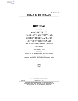 Threats to the Homeland Hearing Committee On