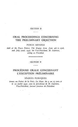 Oral Proceedings Concerning the Preliminary Objection