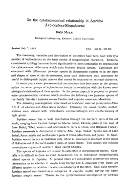 On the Cytotaxonomical Relationship in Leptidea (Lepidoptera-Rhopalocera)