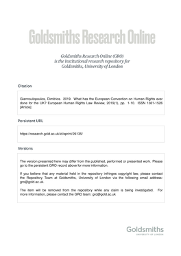 Giannoulopoulos, Dimitrios. 2019. What Has the European Convention on Human Rights Ever Done for the UK? European Human Rights Law Review, 2019(1), Pp