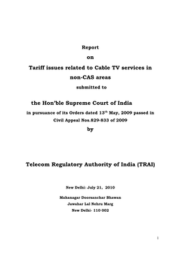 On Tariff Issues Related to Cable TV Services in Non-CAS Areas