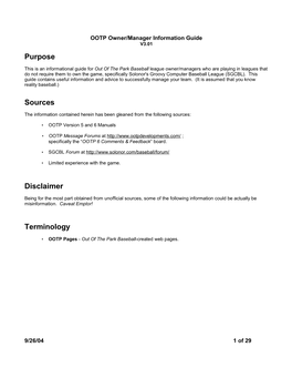 OOTP Owner/Manager Information Guide V3.01 Purpose