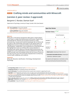 Crafting Minds and Communities with Minecraft[Version 2; Peer Review: 2