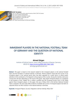 Immigrant Players in the National Football Team of Germany and the Question of National Identity