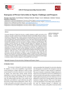 Emergence of Private Universities in Nigeria: Challenges and Prospects